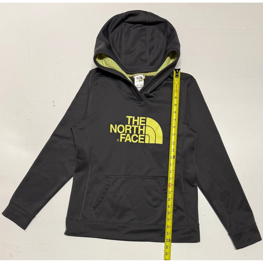 The North Face Womens Gray Lime‎ Green Logo Pullover Hoodie Fleece Sweatshirt L